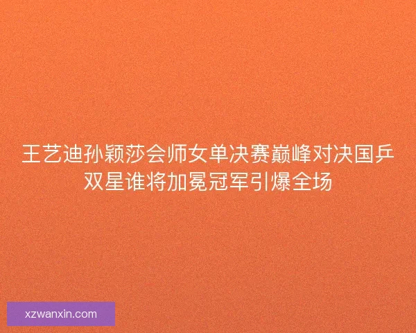 王艺迪孙颖莎会师女单决赛巅峰对决国乒双星谁将加冕冠军引爆全场